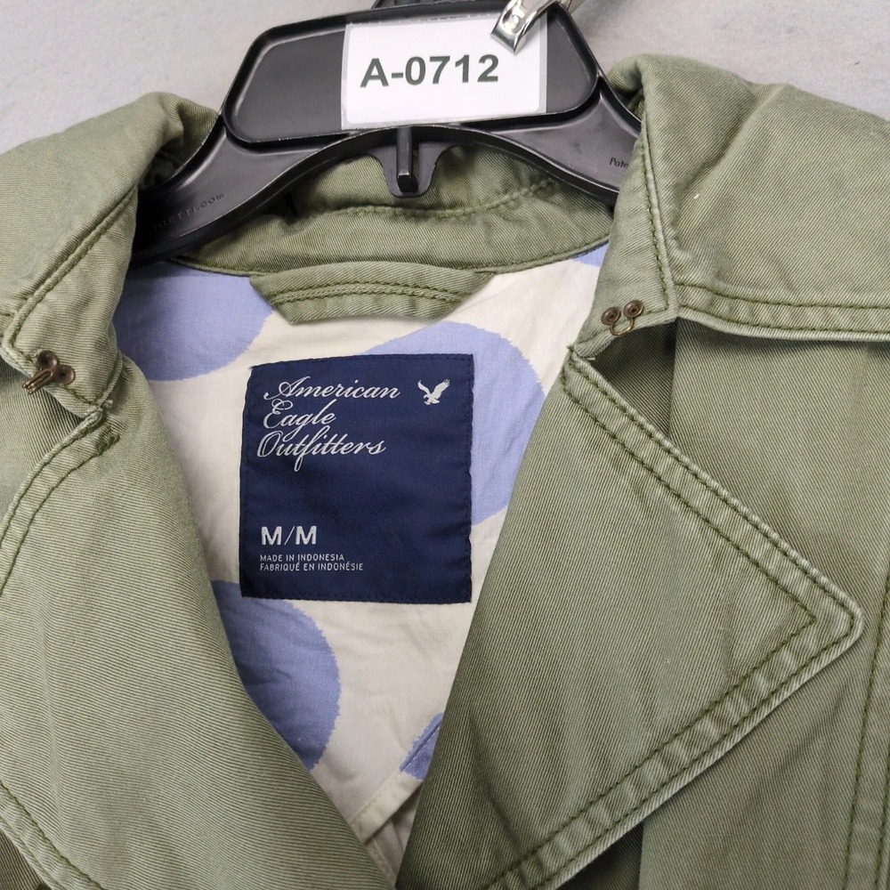 American Eagle Olive Double Breasted Trench Coat Womens M Belted AEO Grunge Chic - Picture 4 of 8